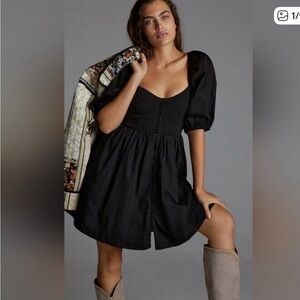 Anthropologie Black Puff Sleeve Mini Dress